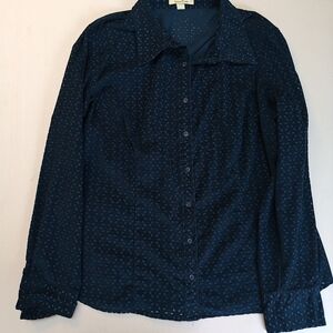 Brina & Em Teal Blue Cut-out Patterned Courderoy Shirt